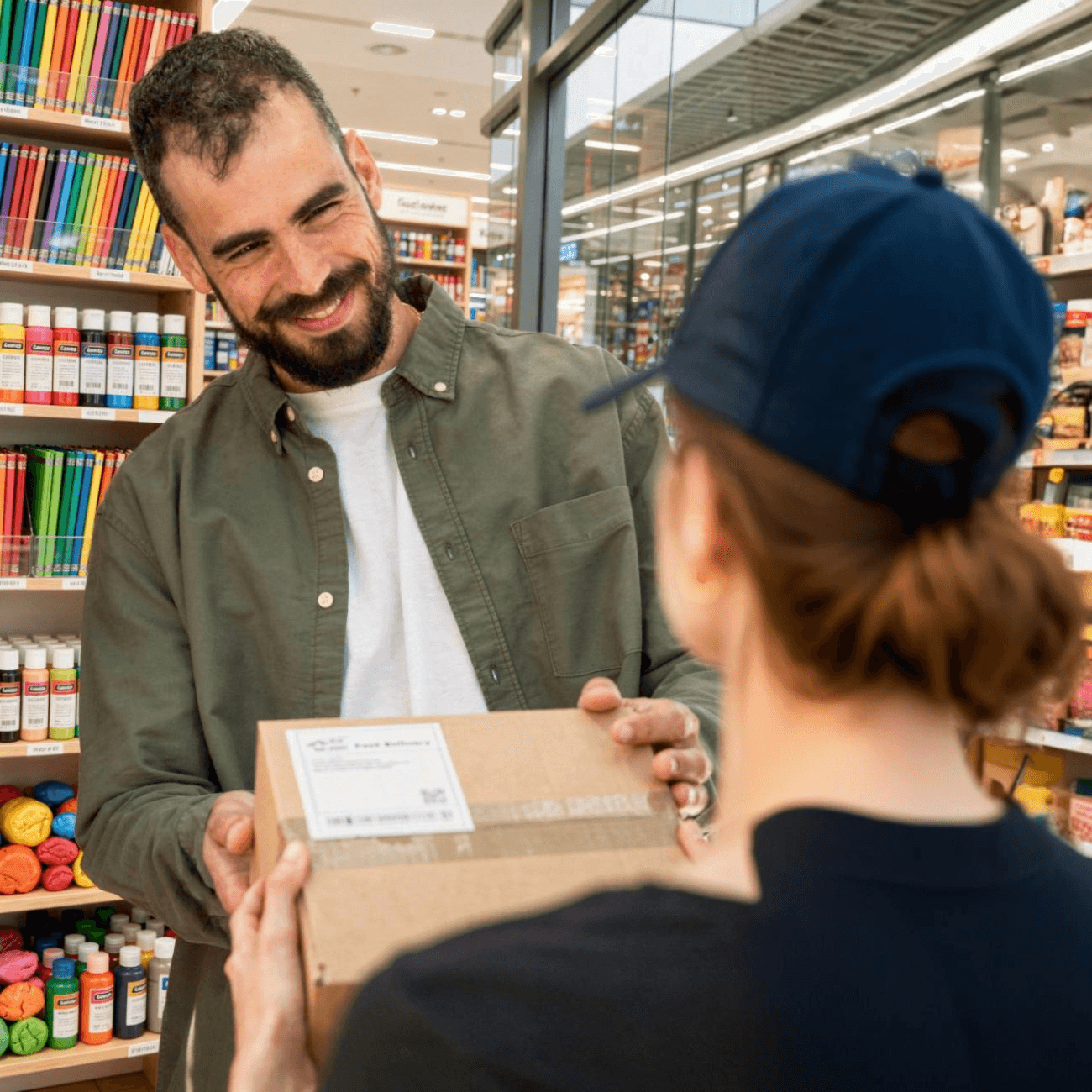 Persona recogiendo paquete en una bodega